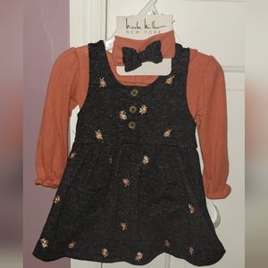 Nicole Miller toddler girls grey and rust colored 3 piece gray and floral dress